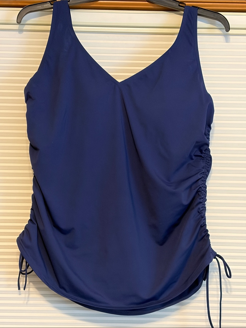 Lands' End Navy V-Neck Ruched Side Tank